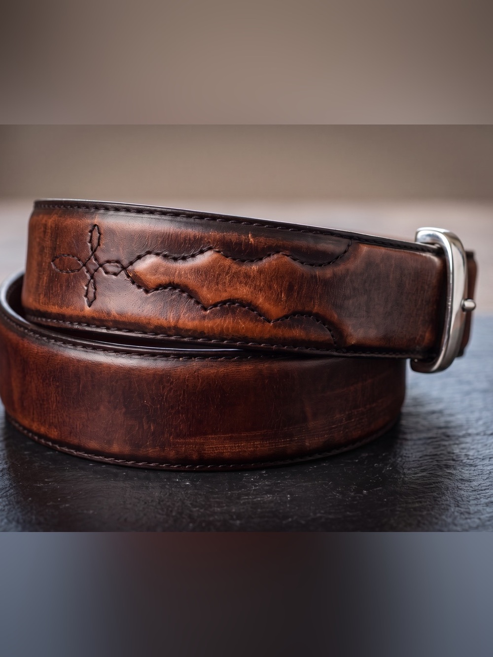 Silver Creek Men's 38 Western Cowboy Brown Tooled Embossed Leather Belt 51109